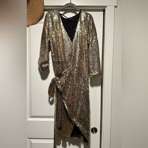 Eloquii Gold Sequin Wrap Dress